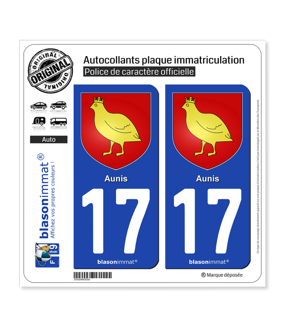 17 Aunis - Armoiries | Autocollant plaque immatriculation