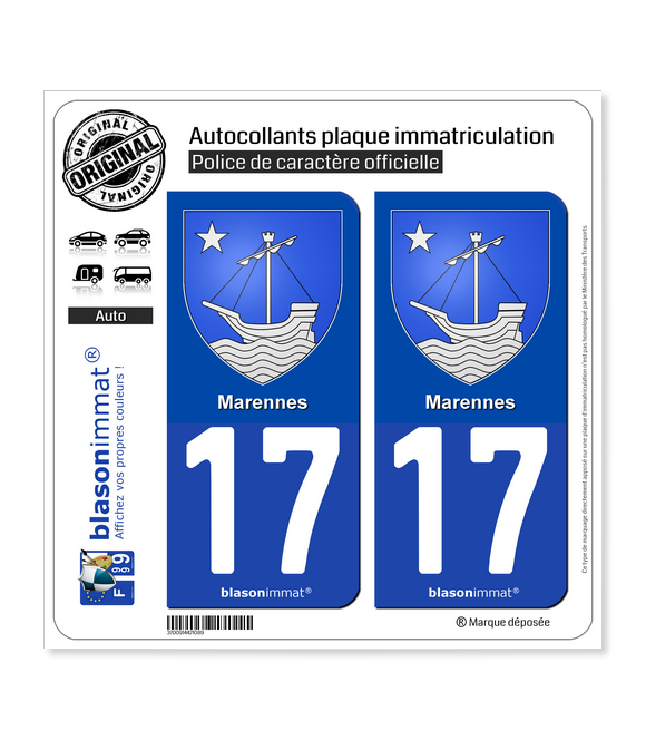17 Marennes - Armoiries | Autocollant plaque immatriculation