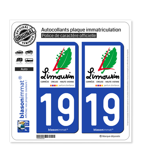 19 Limousin - Tourisme | Autocollant plaque immatriculation