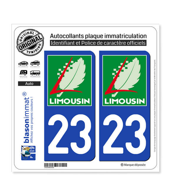 23 Limousin - LogoType | Autocollant plaque immatriculation