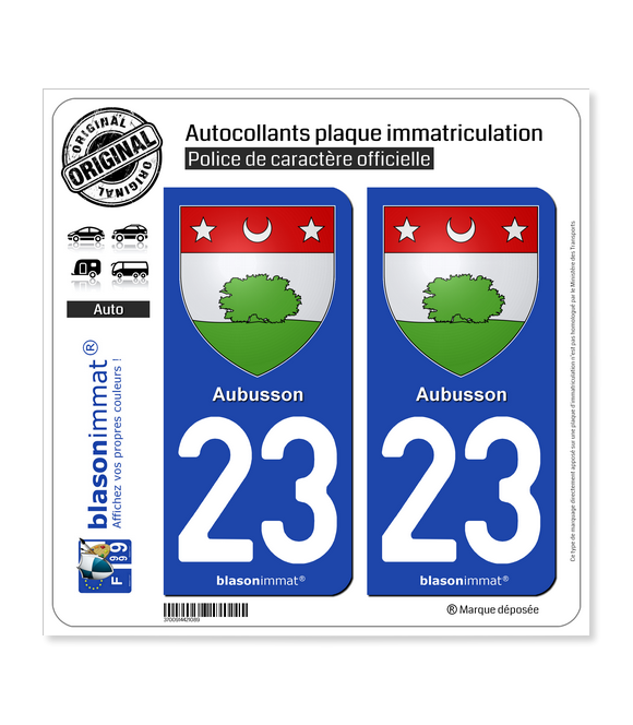 23 Aubusson - Armoiries | Autocollant plaque immatriculation