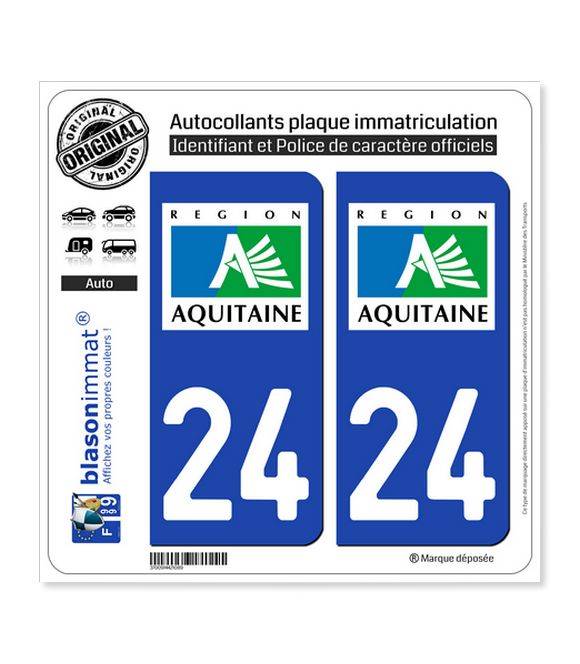 24 Aquitaine - LogoType | Autocollant plaque immatriculation
