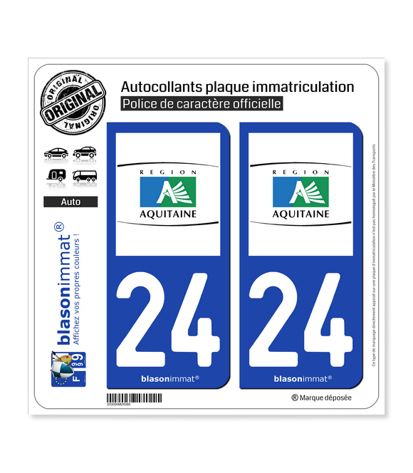 24 Aquitaine - Tourisme | Autocollant plaque immatriculation