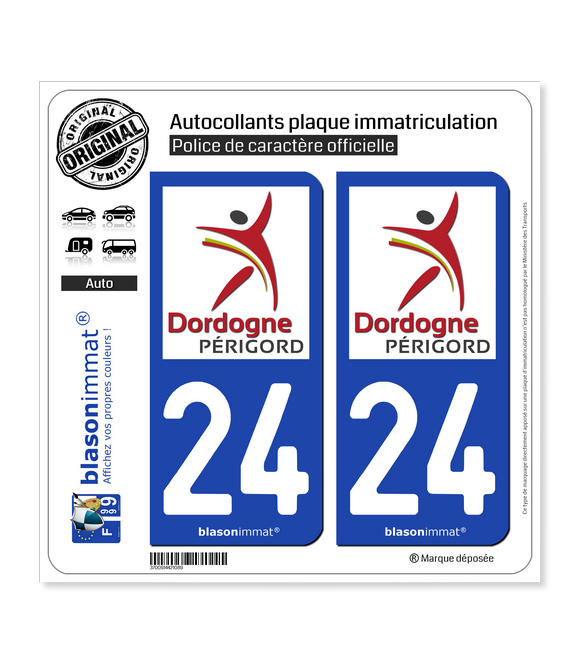 24 Dordogne - Département | Autocollant plaque immatriculation