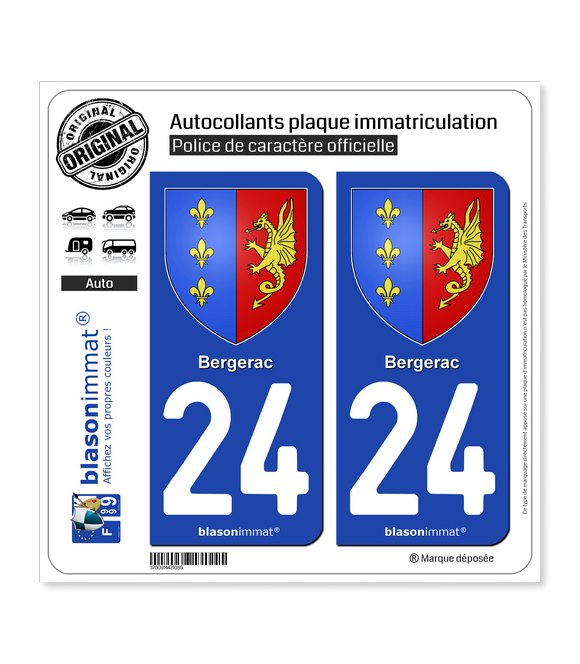 24 Bergerac - Armoiries | Autocollant plaque immatriculation