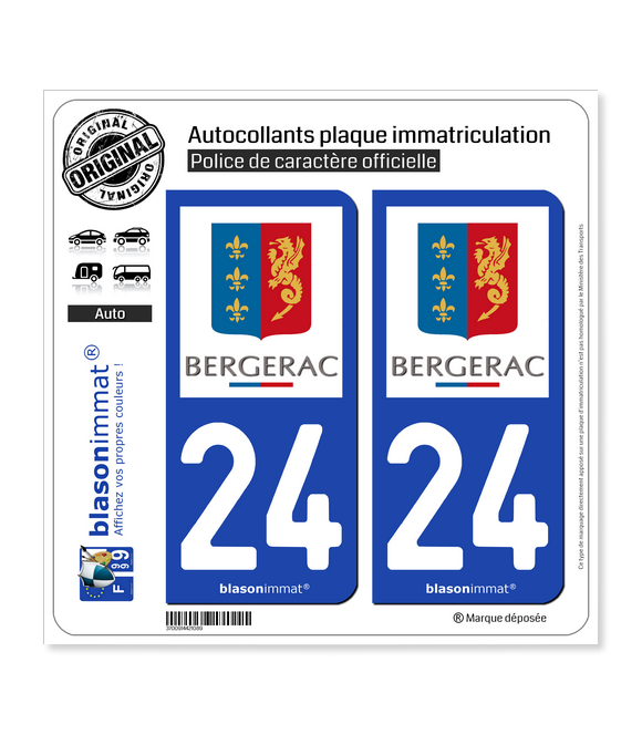 24 Bergerac - Ville | Autocollant plaque immatriculation
