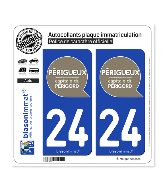 24 Périgueux - Ville | Autocollant plaque immatriculation