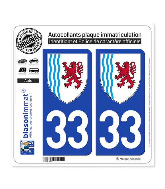 33 Nouvelle-Aquitaine - LogoType | Autocollant plaque immatriculation