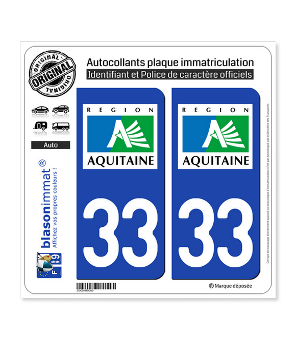 33 Aquitaine - LogoType | Autocollant plaque immatriculation