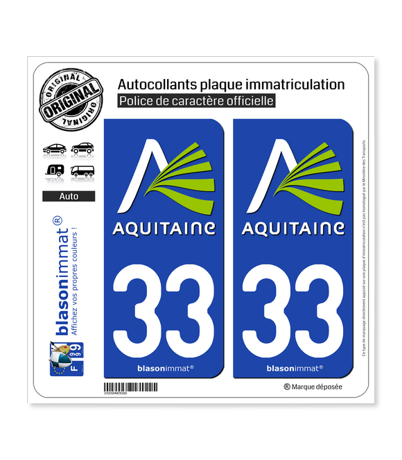 33 Aquitaine - Nostalgie | Autocollant plaque immatriculation