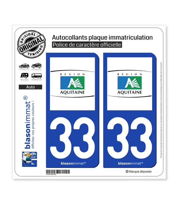 33 Aquitaine - Tourisme | Autocollant plaque immatriculation