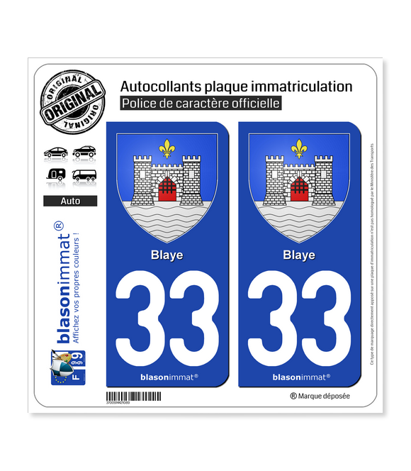 33 Blaye - Armoiries | Autocollant plaque immatriculation