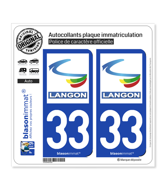 33 Langon - Ville | Autocollant plaque immatriculation