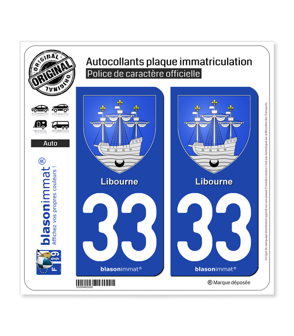 33 Libourne - Armoiries | Autocollant plaque immatriculation