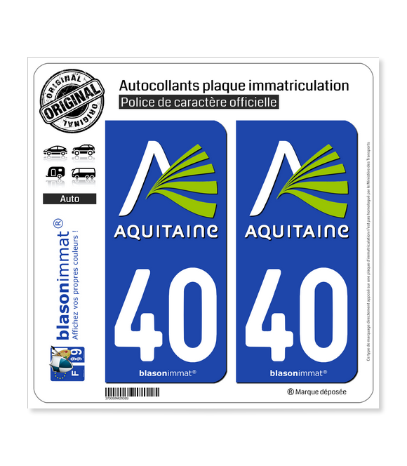 40 Aquitaine - Nostalgie | Autocollant plaque immatriculation