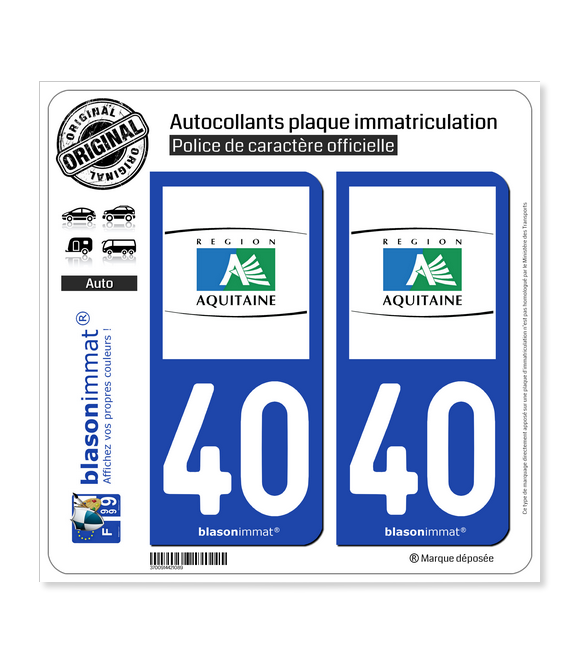 40 Aquitaine - Tourisme | Autocollant plaque immatriculation