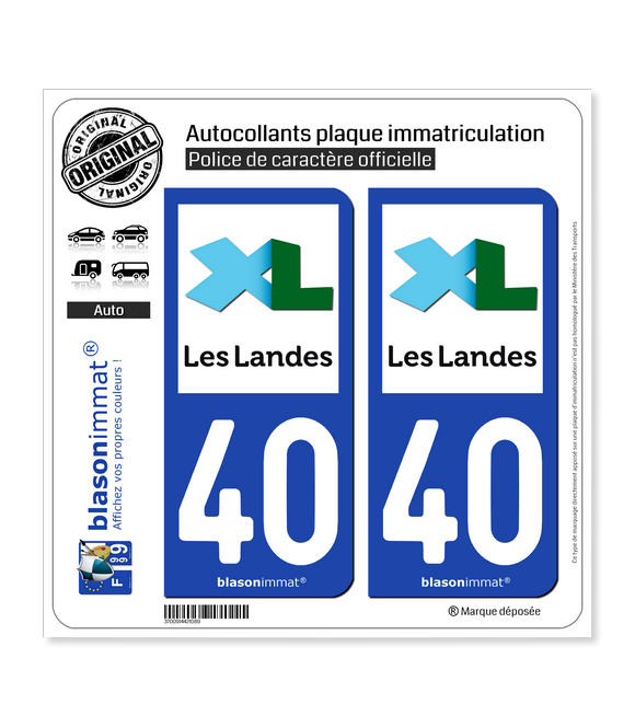40 Landes - Département | Autocollant plaque immatriculation