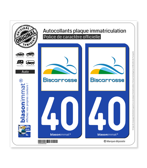 40 Biscarrosse - Ville | Autocollant plaque immatriculation