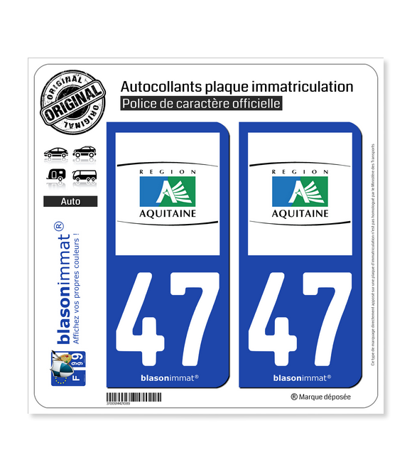 47 Aquitaine - Tourisme | Autocollant plaque immatriculation