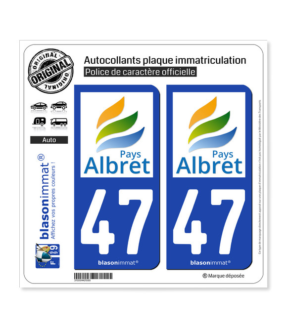 47 Albret - Pays | Autocollant plaque immatriculation
