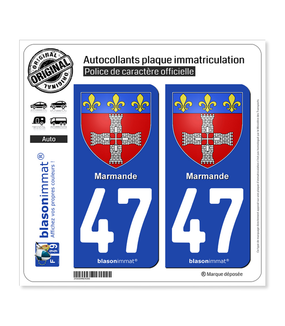 47 Marmande - Armoiries | Autocollant plaque immatriculation