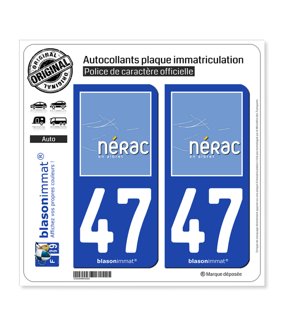 47 Nérac - Ville | Autocollant plaque immatriculation