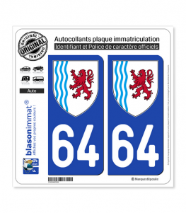 Autocollant plaque immatriculation blason département 64 Laruns logo ville  sticker