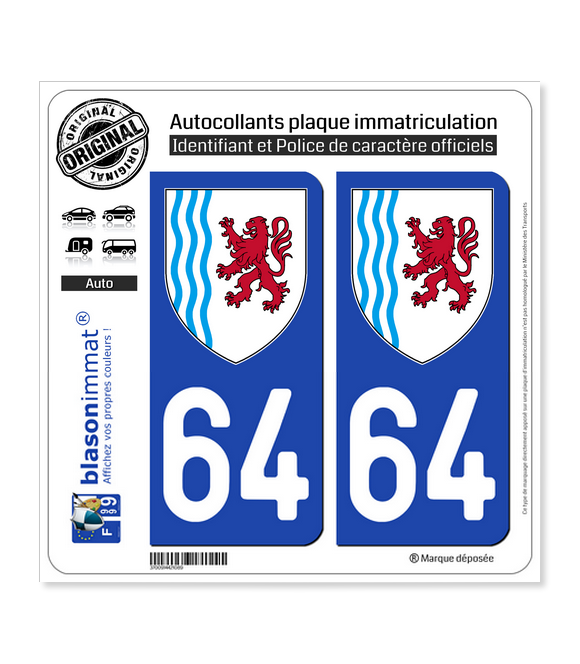 64 Nouvelle-Aquitaine - LogoType | Autocollant plaque immatriculation