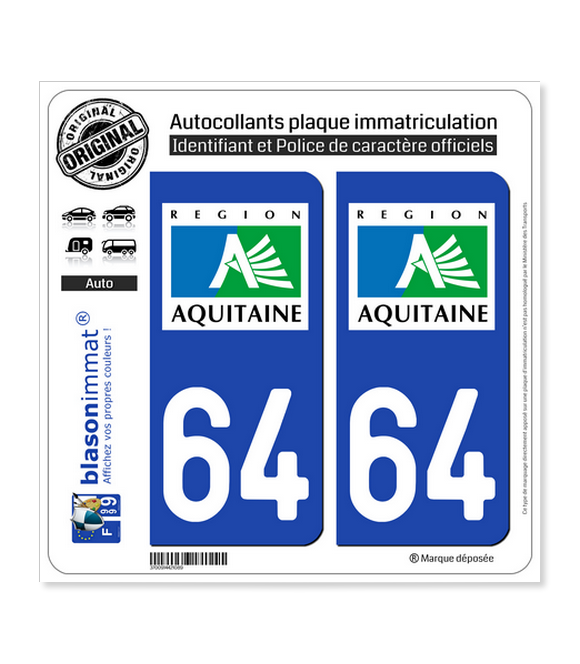 64 Aquitaine - LogoType | Autocollant plaque immatriculation