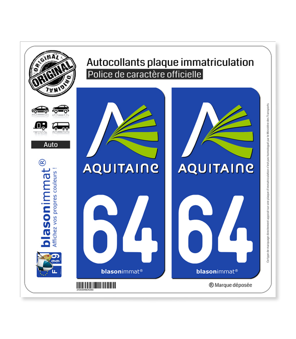 64 Aquitaine - Nostalgie | Autocollant plaque immatriculation