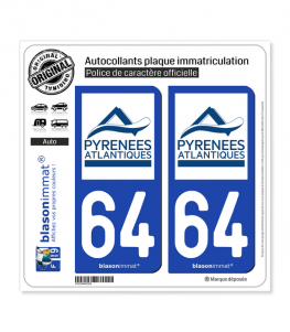 64 Pyrénées-Atlantiques - Département | Autocollant plaque immatriculation