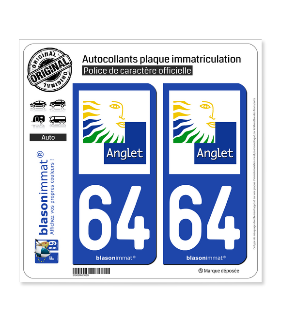 64 Anglet - Ville | Autocollant plaque immatriculation