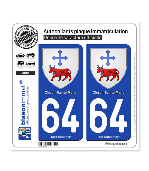 64 Oloron-Sainte-Marie - Armoiries | Autocollant plaque immatriculation