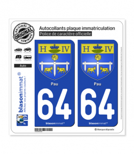 64 Pau - Armoiries | Autocollant plaque immatriculation