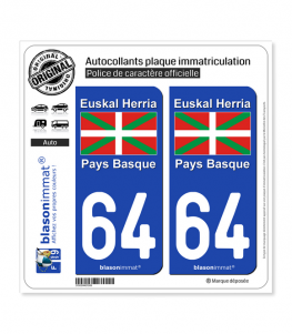 64 Pays Basque - Drapeau | Autocollant plaque immatriculation