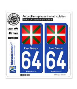 64 Pays Basque - Écusson | Autocollant plaque immatriculation