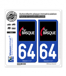 64 Pays Basque - Tourisme | Autocollant plaque immatriculation