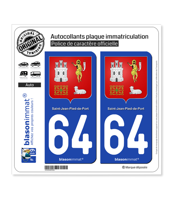 64 Saint-Jean-Pied-de-Port - Armoiries | Autocollant plaque immatriculation