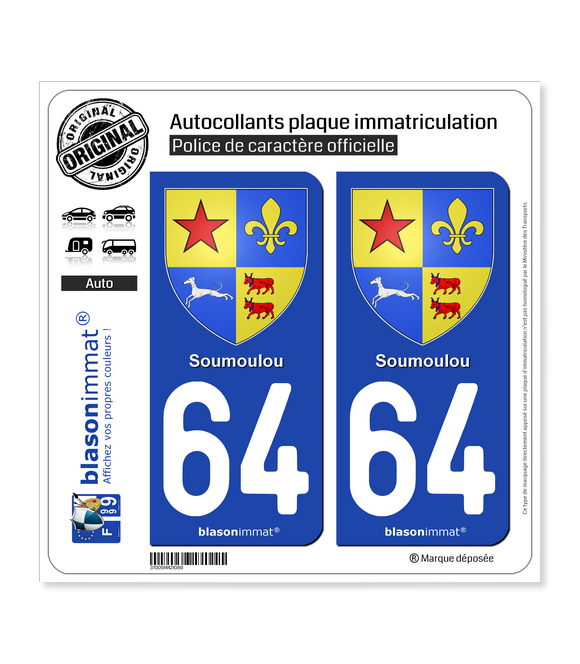 64 Soumoulou - Armoiries | Autocollant plaque immatriculation