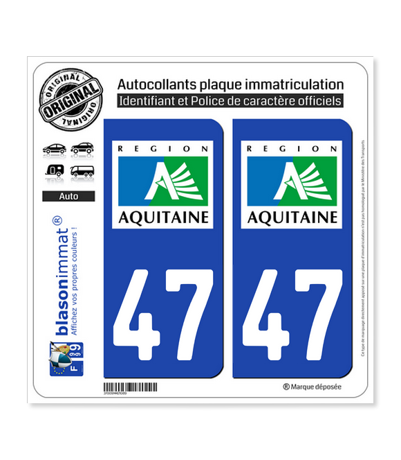 47 Aquitaine - LogoType | Autocollant plaque immatriculation