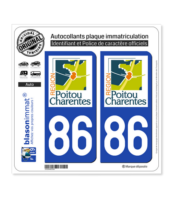 86 Poitou-Charentes - LogoType | Autocollant plaque immatriculation