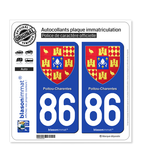 86 Poitou-Charentes - Armoiries II | Autocollant plaque immatriculation