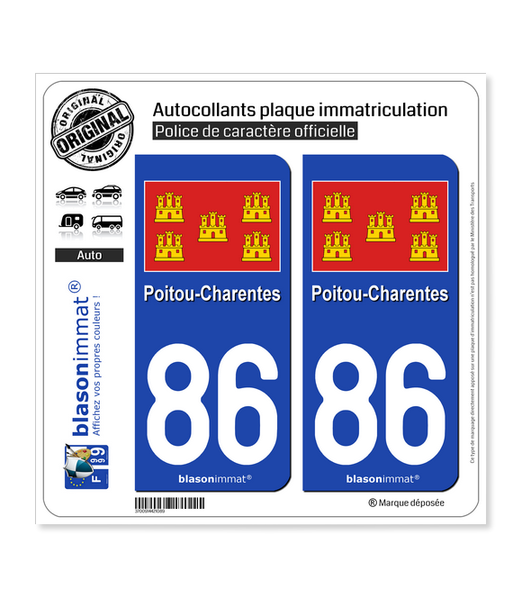 86 Poitou-Charentes - Drapeau | Autocollant plaque immatriculation