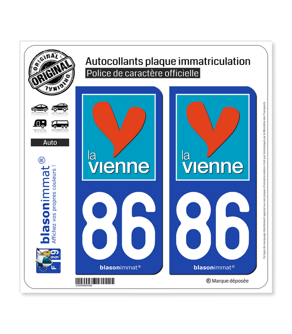 86 Vienne - Département | Autocollant plaque immatriculation