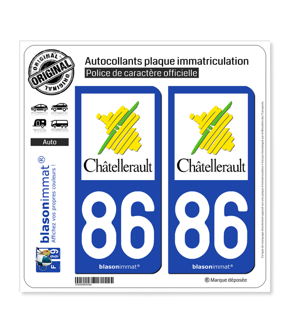 86 Châtellerault - Ville | Autocollant plaque immatriculation