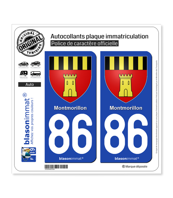 86 Montmorillon - Armoiries | Autocollant plaque immatriculation
