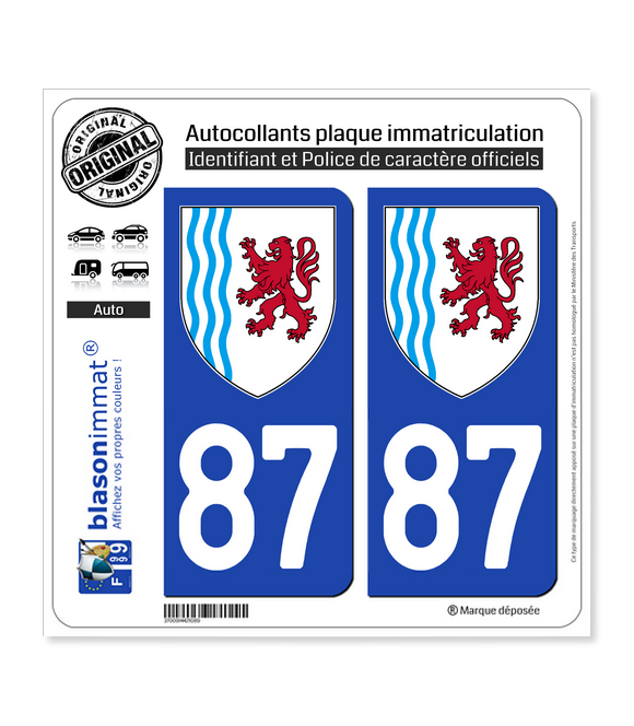87 Nouvelle-Aquitaine - LogoType | Autocollant plaque immatriculation