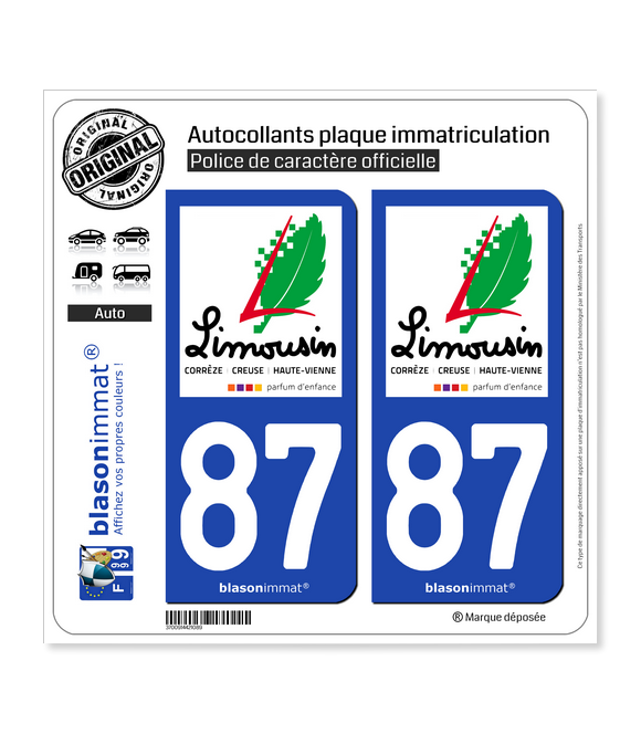 87 Limousin - Tourisme | Autocollant plaque immatriculation