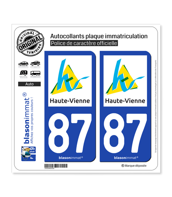 87 Haute-Vienne - Département | Autocollant plaque immatriculation