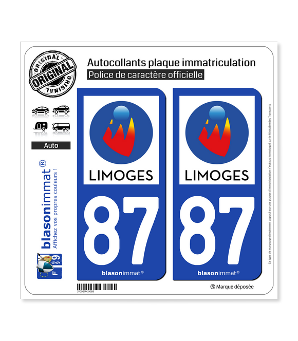 87 Limoges - Ville | Autocollant plaque immatriculation